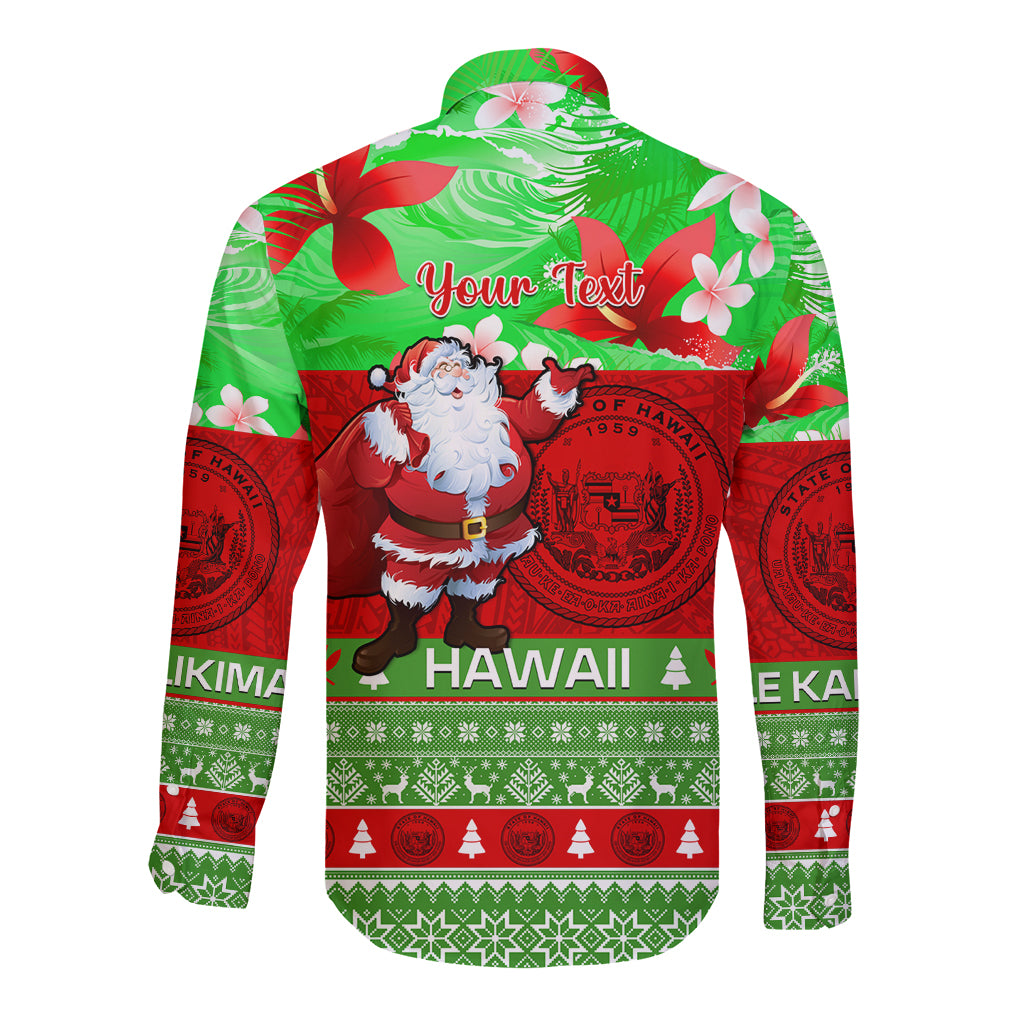Personalised Hawaii Christmas Long Sleeve Button Shirt Mele Kalikimaka Hawaiian Santa Tropical Vibes LT14 - Polynesian Pride