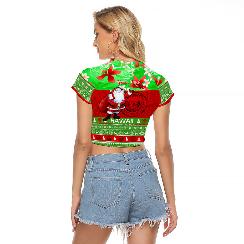 Personalised Hawaii Christmas Raglan Cropped T Shirt Mele Kalikimaka Hawaiian Santa Tropical Vibes LT14 - Polynesian Pride