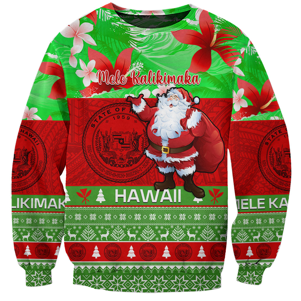 Personalised Hawaii Christmas Sweatshirt Mele Kalikimaka Hawaiian Santa Tropical Vibes LT14 Unisex Red - Polynesian Pride