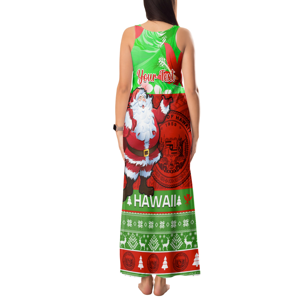 Personalised Hawaii Christmas Tank Maxi Dress Mele Kalikimaka Hawaiian Santa Tropical Vibes LT14 - Polynesian Pride