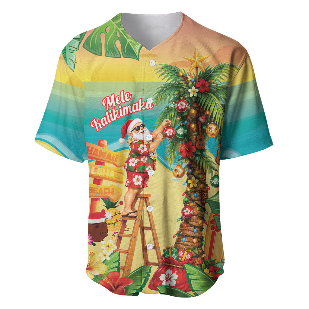 Hawaii Christmas Mele Kalikimaka Baseball Jersey Santa Decorating Xmas Palm Tree Tropical Vibes
