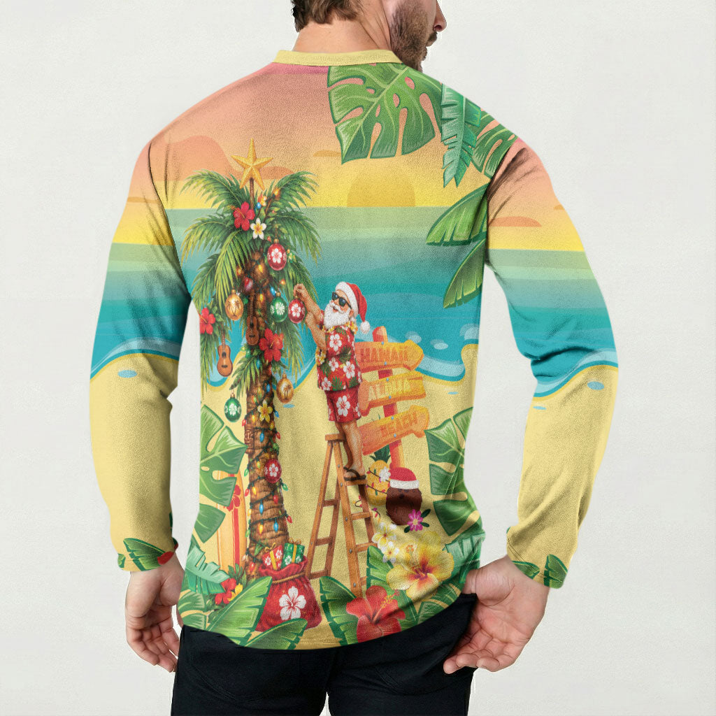 Hawaii Christmas Mele Kalikimaka Button Sweatshirt Santa Decorating Xmas Palm Tree Tropical Vibes LT14 - Polynesian Pride