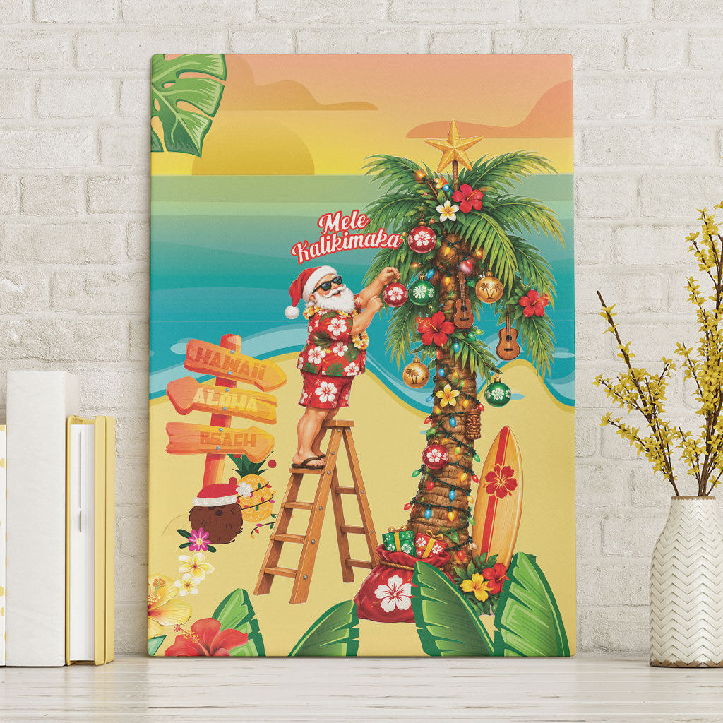 Hawaii Christmas Mele Kalikimaka Canvas Wall Art Santa Decorating Xmas Palm Tree Tropical Vibes LT14 Without Frame Multicolor - Polynesian Pride