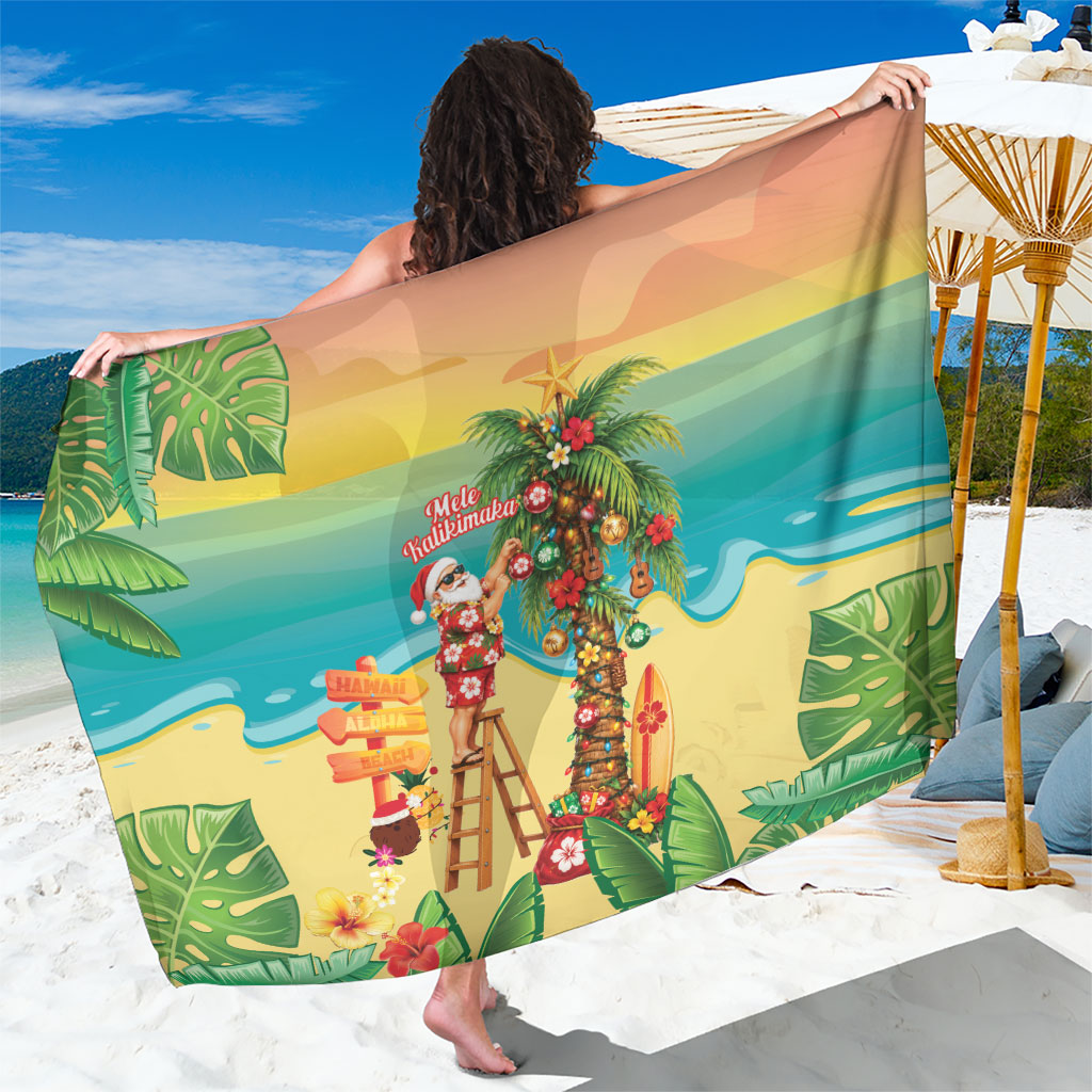 Hawaii Christmas Mele Kalikimaka Sarong Santa Decorating Xmas Palm Tree Tropical Vibes LT14 One Size 44 x 66 inches Multicolor - Polynesian Pride