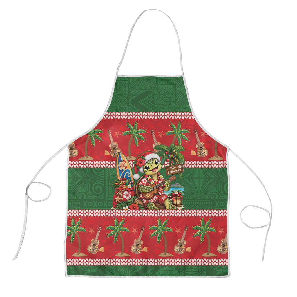 Hawaii Christmas Mele Kalikimaka Apron Aloha Turtle Santa With Ukulele LT14 Red - Polynesian Pride