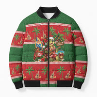 Hawaii Christmas Mele Kalikimaka Bomber Puffer Jacket Aloha Turtle Santa With Ukulele LT14 Unisex Red - Polynesian Pride