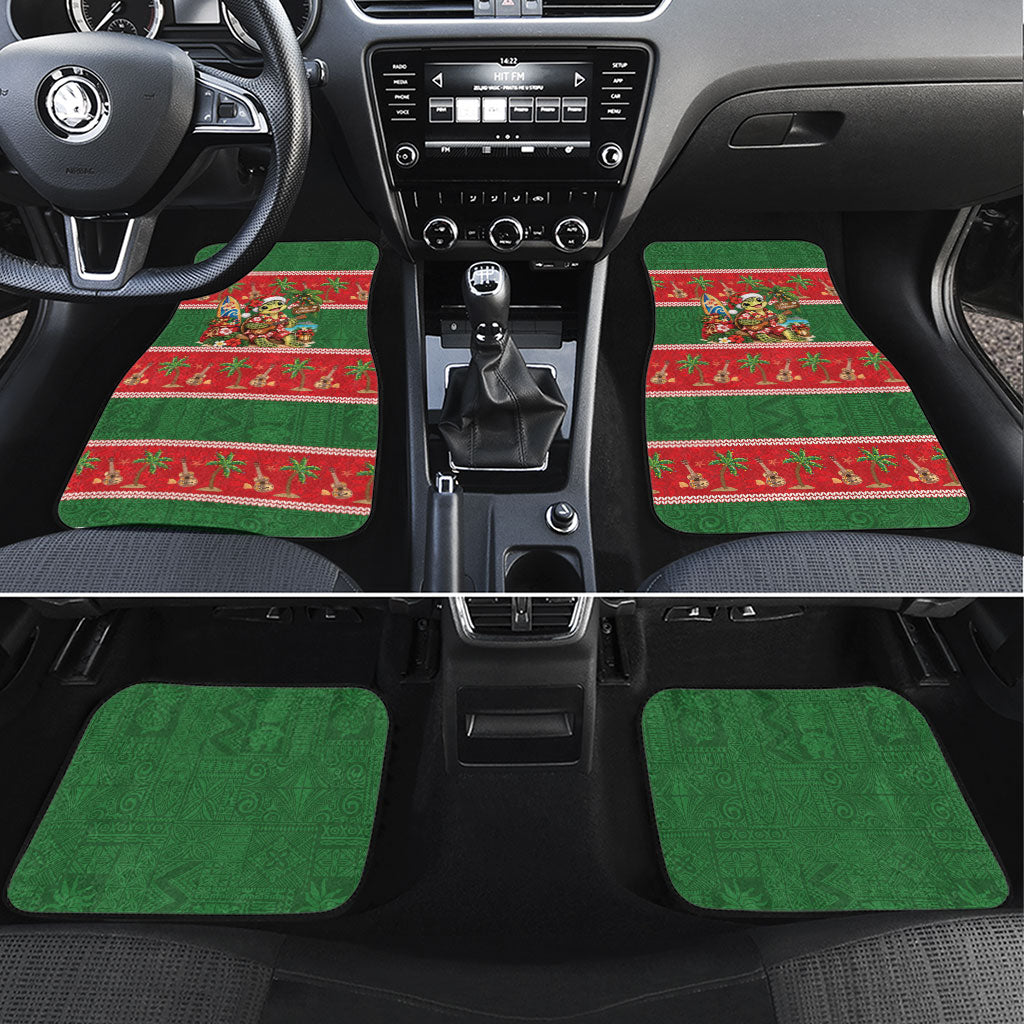 Hawaii Christmas Mele Kalikimaka Car Mats Aloha Turtle Santa With Ukulele LT14 Set 4pcs Red - Polynesian Pride