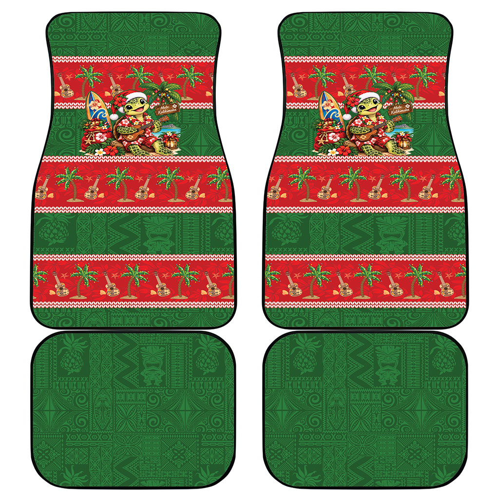 Hawaii Christmas Mele Kalikimaka Car Mats Aloha Turtle Santa With Ukulele LT14 - Polynesian Pride