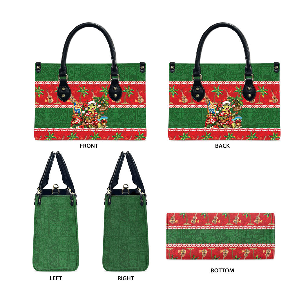 Hawaii Christmas Mele Kalikimaka Leather Bag Aloha Turtle Santa With Ukulele LT14 - Polynesian Pride