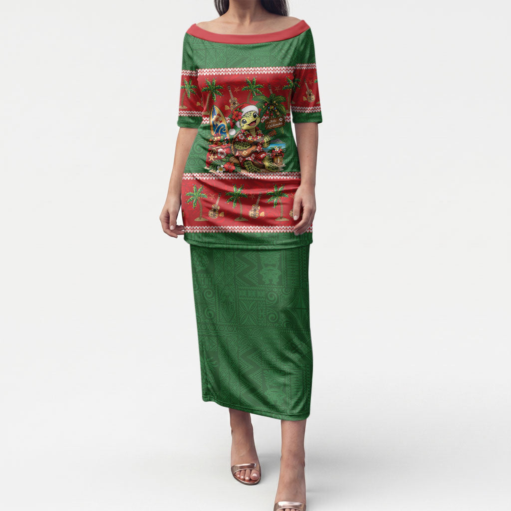 Hawaii Christmas Mele Kalikimaka Puletasi Aloha Turtle Santa With Ukulele LT14 Long Dress Red - Polynesian Pride