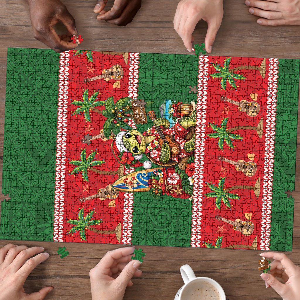Hawaii Christmas Mele Kalikimaka Puzzle Aloha Turtle Santa With Ukulele LT14 - Polynesian Pride