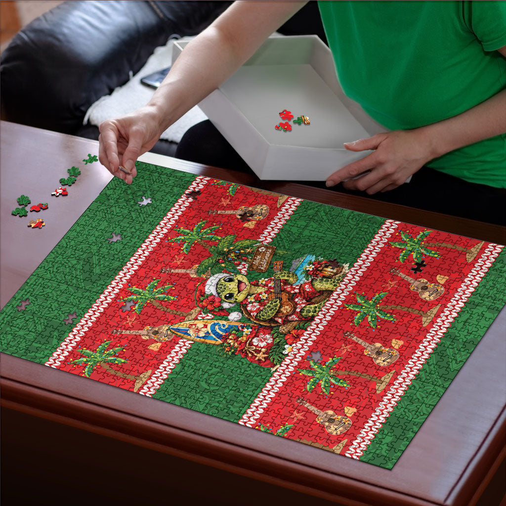 Hawaii Christmas Mele Kalikimaka Puzzle Aloha Turtle Santa With Ukulele LT14 - Polynesian Pride