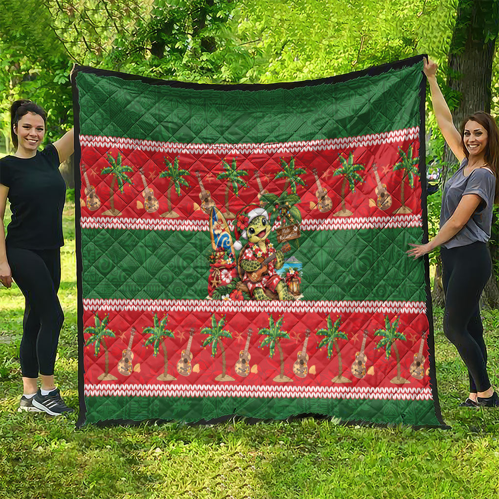 Hawaii Christmas Mele Kalikimaka Quilt Aloha Turtle Santa With Ukulele LT14 - Polynesian Pride