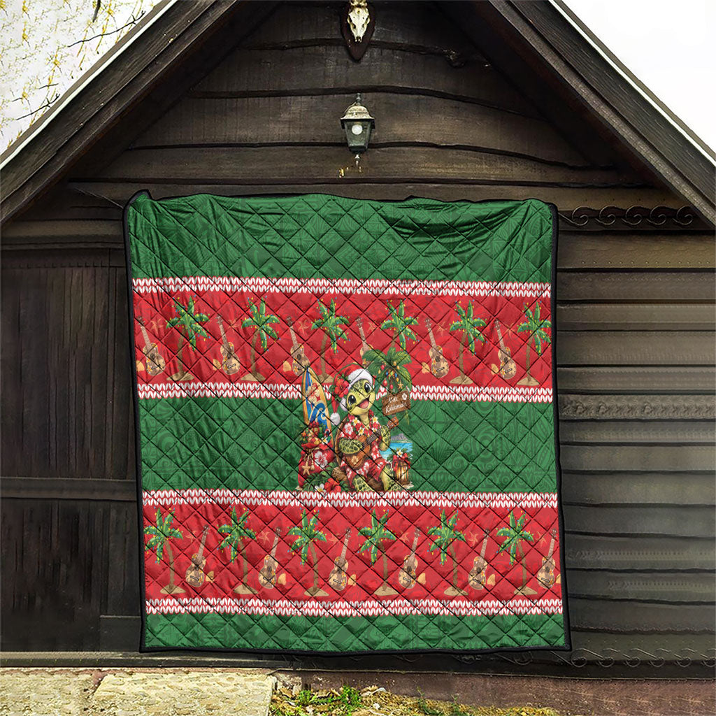 Hawaii Christmas Mele Kalikimaka Quilt Aloha Turtle Santa With Ukulele LT14 - Polynesian Pride