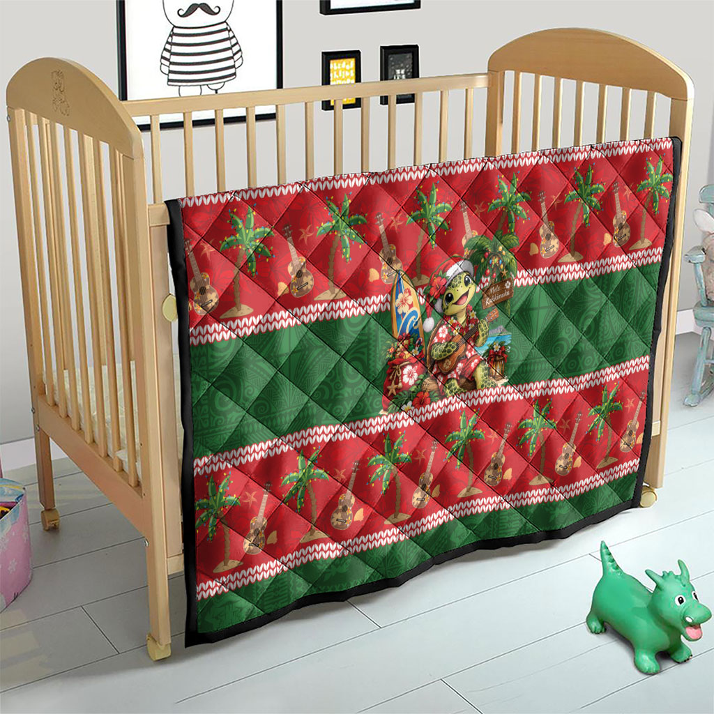 Hawaii Christmas Mele Kalikimaka Quilt Aloha Turtle Santa With Ukulele LT14 - Polynesian Pride