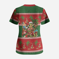 Hawaii Christmas Mele Kalikimaka Scrub Top Aloha Turtle Santa With Ukulele LT14 - Polynesian Pride