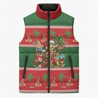 Hawaii Christmas Mele Kalikimaka Sleeveless Puffer Jacket Aloha Turtle Santa With Ukulele LT14 Unisex Red - Polynesian Pride