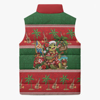 Hawaii Christmas Mele Kalikimaka Sleeveless Puffer Jacket Aloha Turtle Santa With Ukulele LT14 - Polynesian Pride
