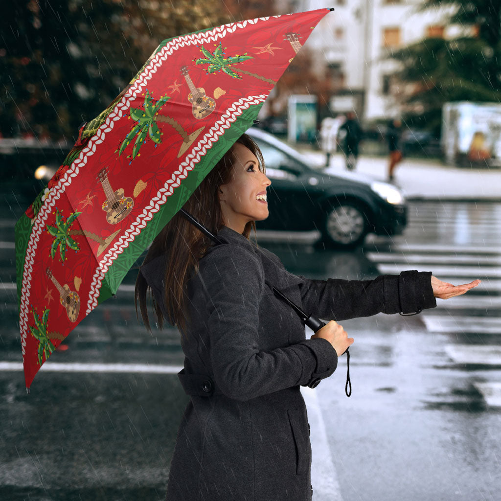 Hawaii Christmas Mele Kalikimaka Umbrella Aloha Turtle Santa With Ukulele LT14 - Polynesian Pride