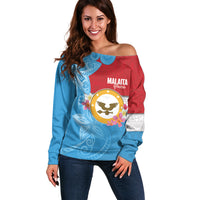 Personalised Malaita Province Day Off Shoulder Sweater Solomon Islands Maramapaina Flag Color LT14 Women Blue - Polynesian Pride