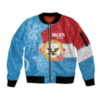 Personalised Malaita Province Day Sleeve Zip Bomber Jacket Solomon Islands Maramapaina Flag Color LT14 Unisex Blue - Polynesian Pride