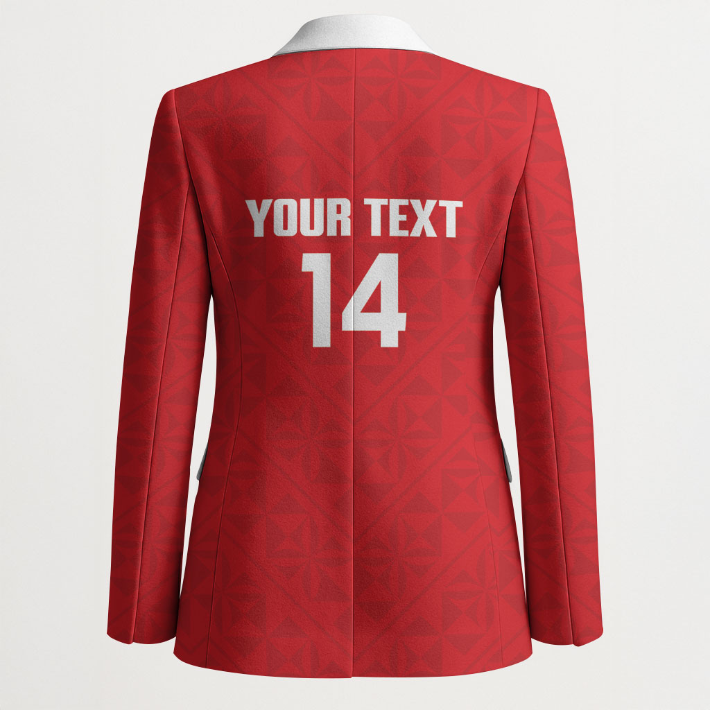 Mate Maa Tonga Rugby Custom Blazer 2026 Tongan Ngatu Pattern Red LT14 - Polynesian Pride
