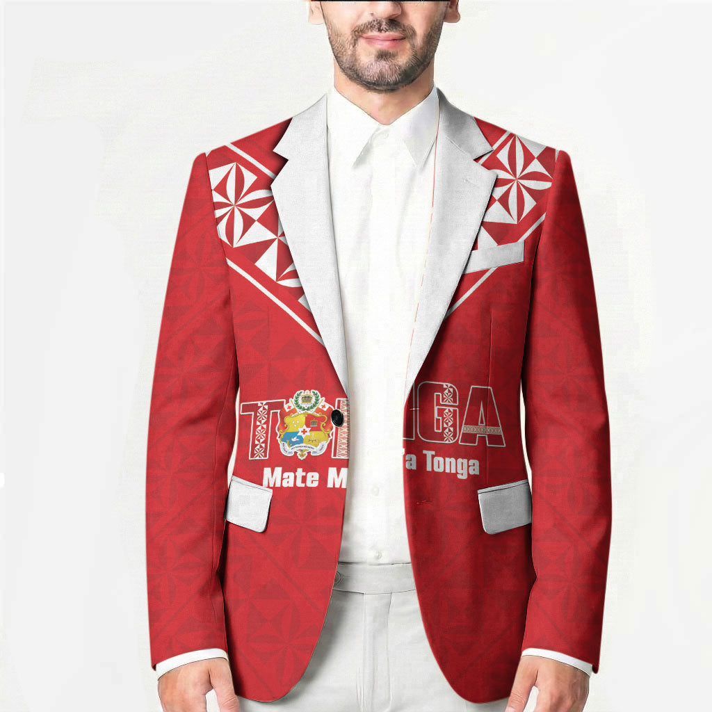 Mate Maa Tonga Rugby Custom Blazer 2026 Tongan Ngatu Pattern Red LT14 - Polynesian Pride
