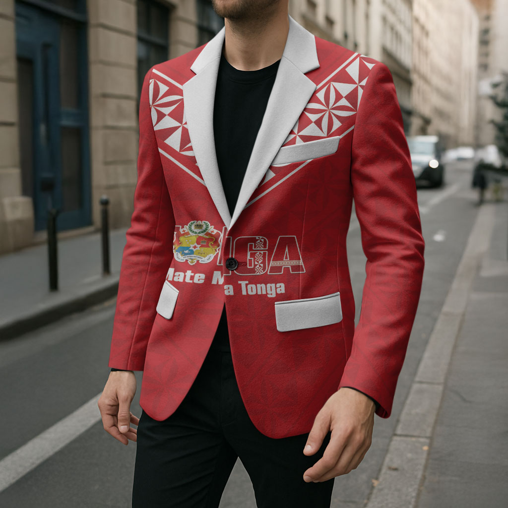 Mate Maa Tonga Rugby Custom Blazer 2026 Tongan Ngatu Pattern Red LT14 - Polynesian Pride