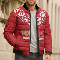 Mate Maa Tonga Rugby Custom Bomber Puffer Jacket 2026 Tongan Ngatu Pattern Red LT14 - Polynesian Pride