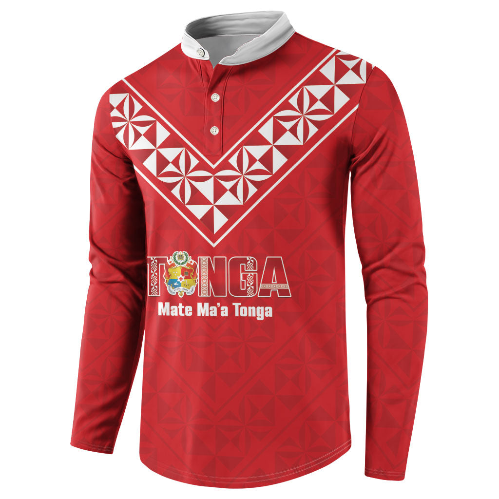Mate Maa Tonga Rugby Custom Button Sweatshirt 2026 Tongan Ngatu Pattern Red LT14 - Polynesian Pride
