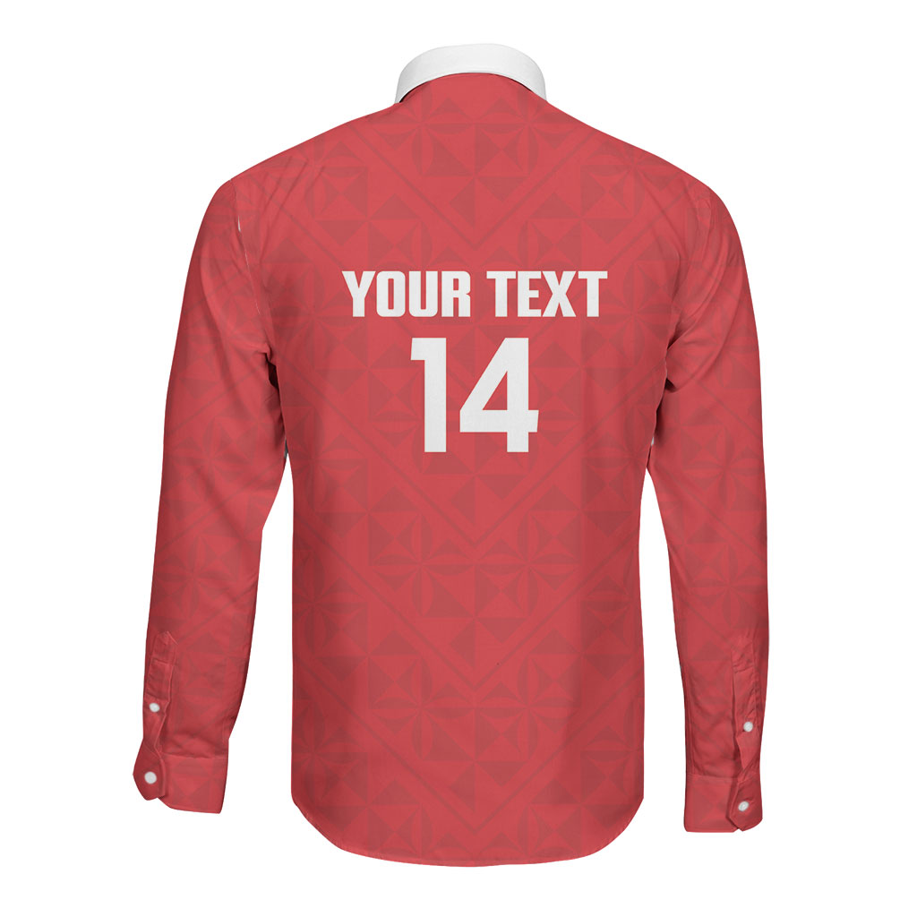 Mate Maa Tonga Rugby Custom Long Sleeve Button Shirt 2026 Tongan Ngatu Pattern Red LT14 - Polynesian Pride