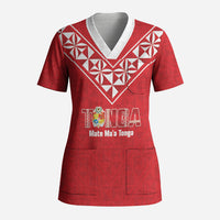Mate Maa Tonga Rugby Custom Scrub Top 2026 Tongan Ngatu Pattern Red LT14 Adult Red - Polynesian Pride
