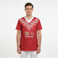 Mate Maa Tonga Rugby Custom Scrub Top 2026 Tongan Ngatu Pattern Red LT14 - Polynesian Pride