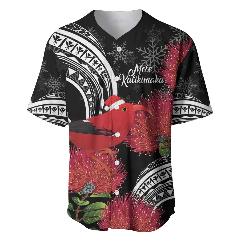 Personalized Mele Kalikimaka Hawaii Baseball Jersey I'iwi Bird With Ohia Lehua - Black Color LT14 Black - Polynesian Pride