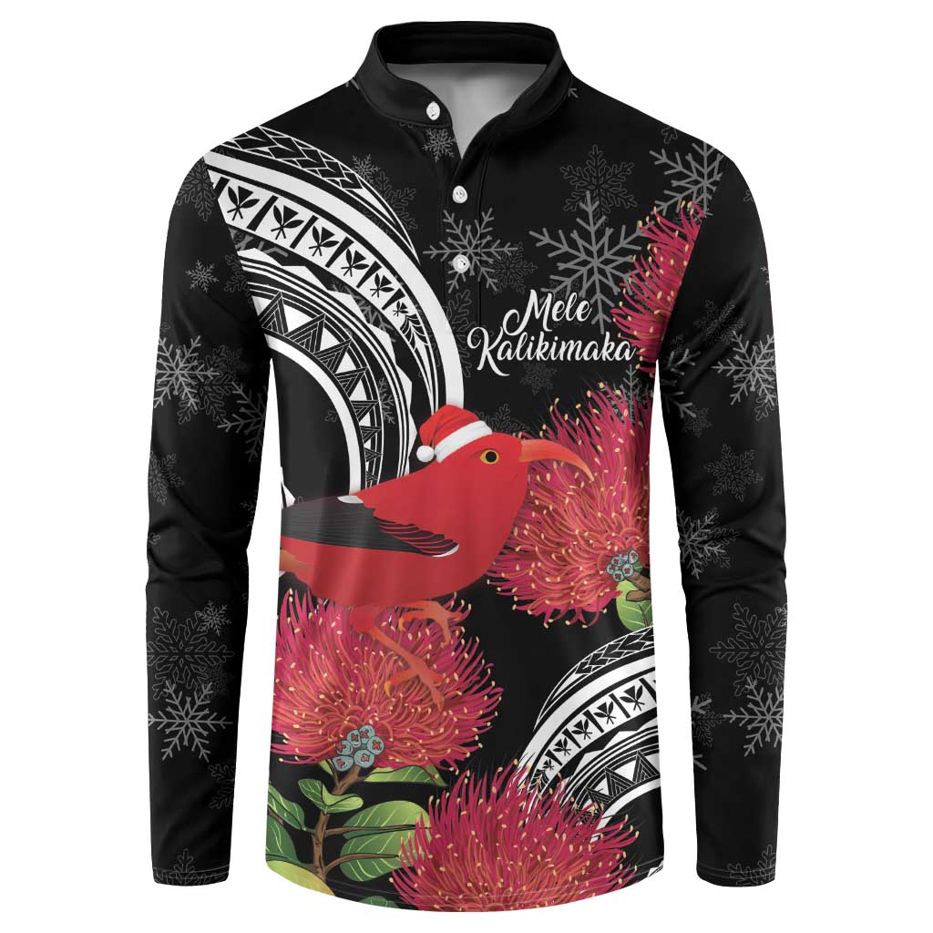 Personalized Mele Kalikimaka Hawaii Button Sweatshirt I'iwi Bird With Ohia Lehua - Black Color LT14 Black - Polynesian Pride