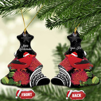 Personalized Mele Kalikimaka Hawaii Ceramic Ornament I'iwi Bird With Ohia Lehua - Black Color