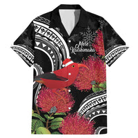 Personalized Mele Kalikimaka Hawaii Family Matching Mermaid Dress and Hawaiian Shirt I'iwi Bird With Ohia Lehua - Black Color LT14 Dad's Shirt - Short Sleeve Black - Polynesian Pride