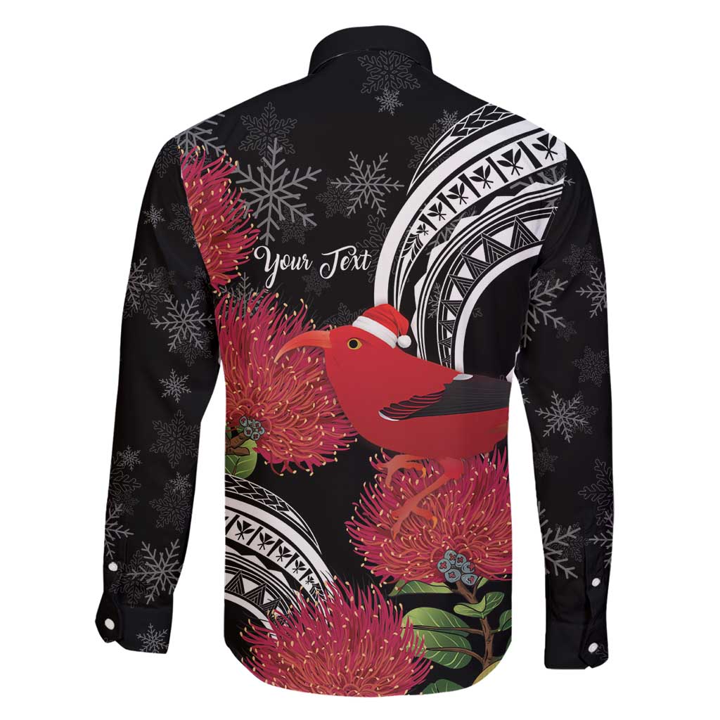 Personalized Mele Kalikimaka Hawaii Family Matching Off Shoulder Short Dress and Hawaiian Shirt I'iwi Bird With Ohia Lehua - Black Color LT14 - Polynesian Pride