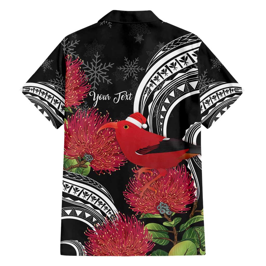 Personalized Mele Kalikimaka Hawaii Family Matching Short Sleeve Bodycon Dress and Hawaiian Shirt I'iwi Bird With Ohia Lehua - Black Color LT14 - Polynesian Pride