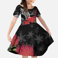 Personalized Mele Kalikimaka Hawaii Family Matching Summer Maxi Dress and Hawaiian Shirt I'iwi Bird With Ohia Lehua - Black Color LT14 Daughter's Dress Black - Polynesian Pride