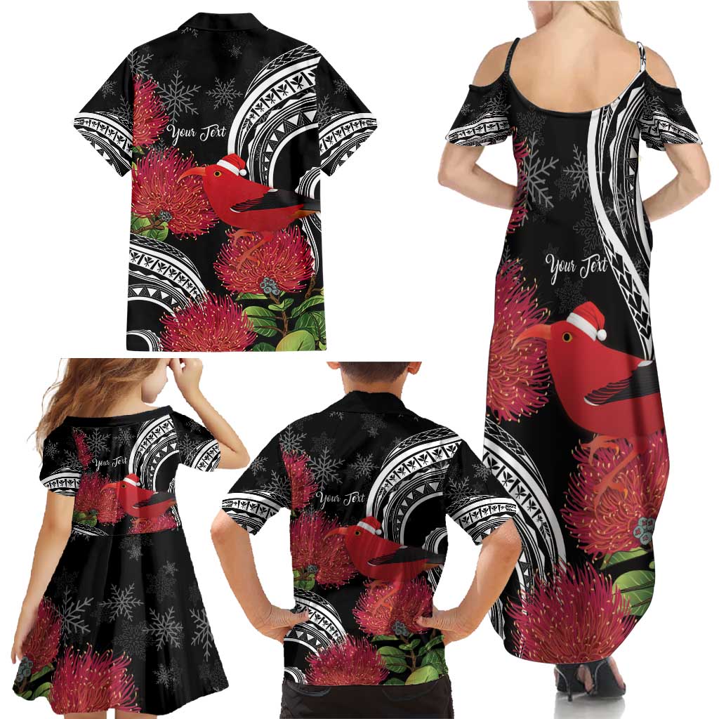 Personalized Mele Kalikimaka Hawaii Family Matching Summer Maxi Dress and Hawaiian Shirt I'iwi Bird With Ohia Lehua - Black Color LT14 - Polynesian Pride