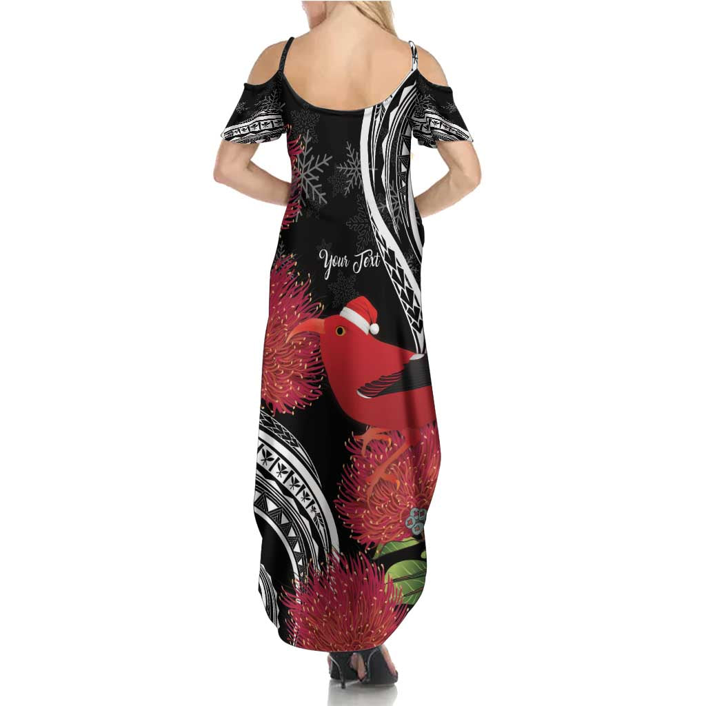 Personalized Mele Kalikimaka Hawaii Family Matching Summer Maxi Dress and Hawaiian Shirt I'iwi Bird With Ohia Lehua - Black Color LT14 - Polynesian Pride
