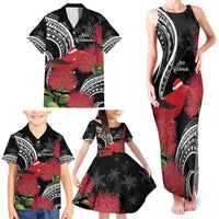 Personalized Mele Kalikimaka Hawaii Family Matching Tank Maxi Dress and Hawaiian Shirt I'iwi Bird With Ohia Lehua - Black Color LT14 - Polynesian Pride