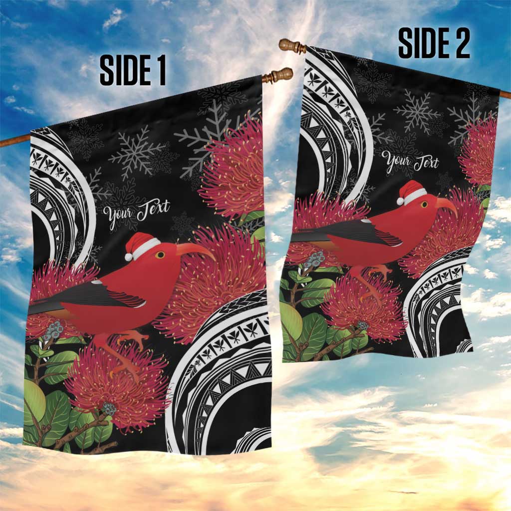 Personalized Mele Kalikimaka Hawaii Garden Flag I'iwi Bird With Ohia Lehua - Black Color