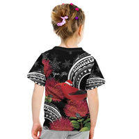 Personalized Mele Kalikimaka Hawaii Kid T Shirt I'iwi Bird With Ohia Lehua - Black Color LT14 - Polynesian Pride
