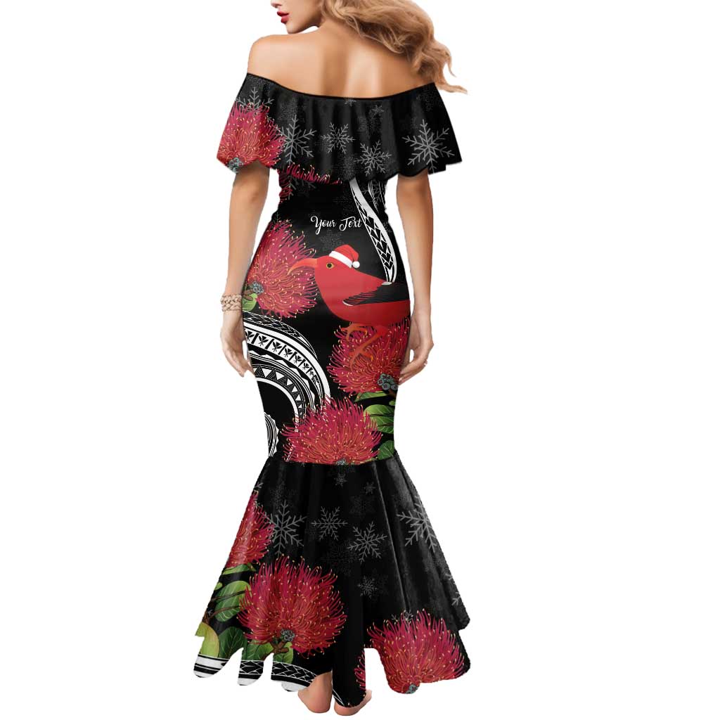 Personalized Mele Kalikimaka Hawaii Mermaid Dress I'iwi Bird With Ohia Lehua - Black Color