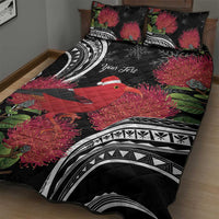 Personalized Mele Kalikimaka Hawaii Quilt Bed Set I'iwi Bird With Ohia Lehua - Black Color