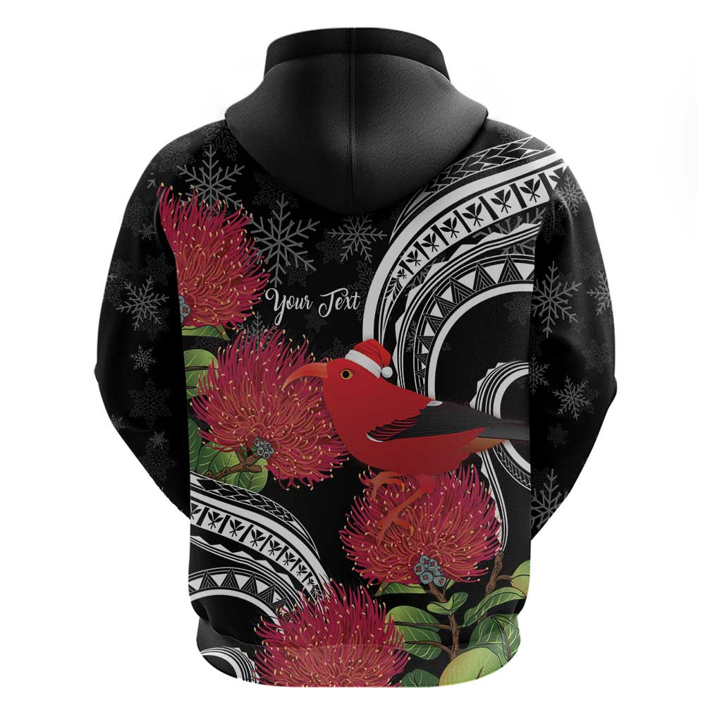 Personalized Mele Kalikimaka Hawaii Zip Hoodie I'iwi Bird With Ohia Lehua - Black Color