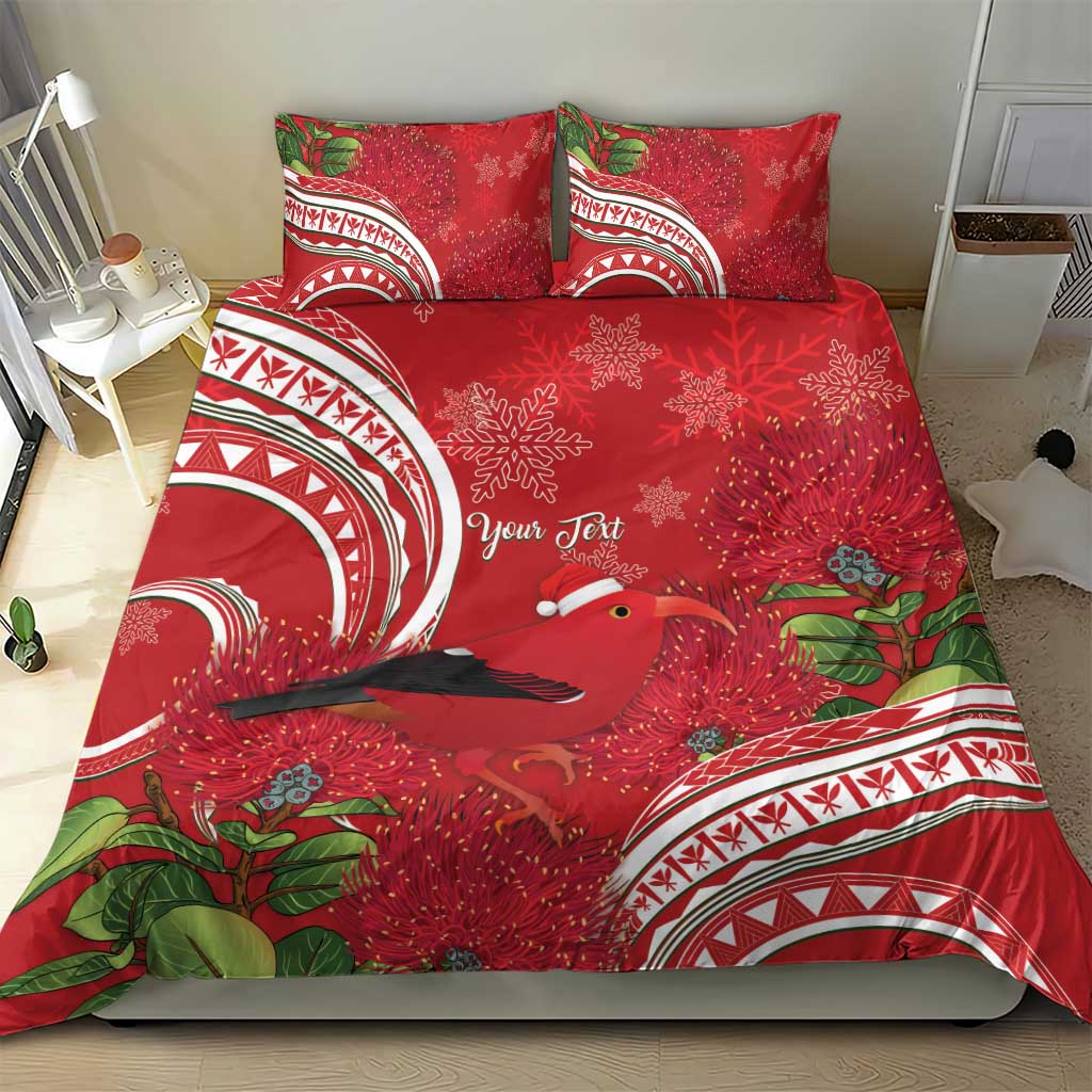 Personalized Mele Kalikimaka Hawaii Bedding Set I'iwi Bird With Ohia Lehua - Red Color