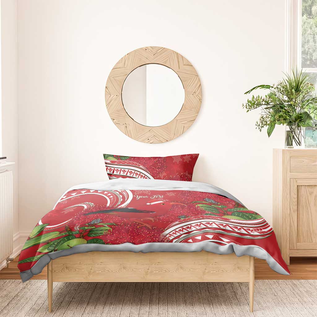 Personalized Mele Kalikimaka Hawaii Bedding Set I'iwi Bird With Ohia Lehua - Red Color